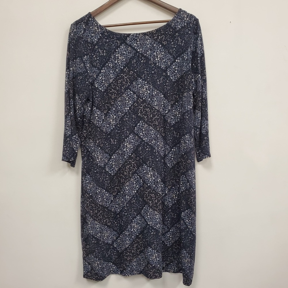 J Jill Wearever Collection‎ Floral Dress Size L Blue Soft Stretch 3/4 Sleeve